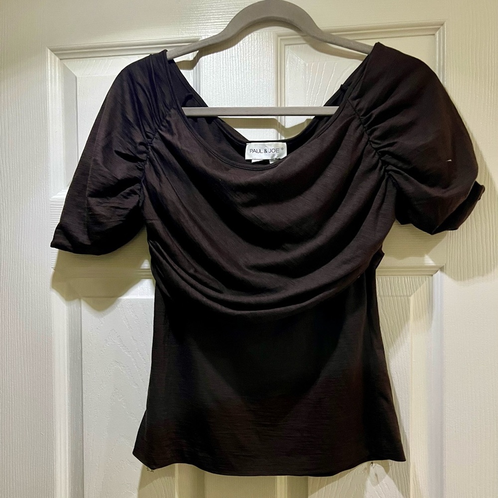 PAUL & JOE designer chocolate ruffle top blouse, size 3